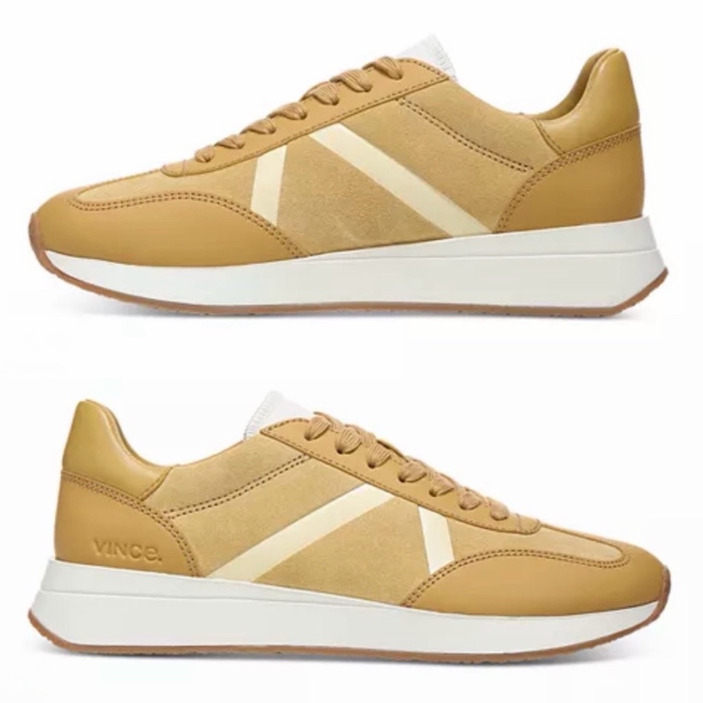 VINCE • Mustard Yellow Ohara Leather/Suede Lace-Up Oxford Sneakers, 10 - Picture 3 of 16